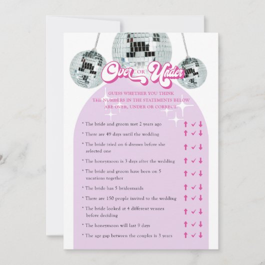 Retro Disco Over of Onder Vrijgezellenfeest Game K Kaart (Voorkant)