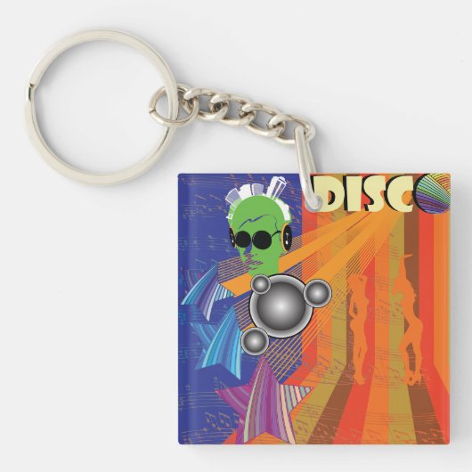 Retro Disco Party 70s Funk Art Sleutelhanger (Voorkant)