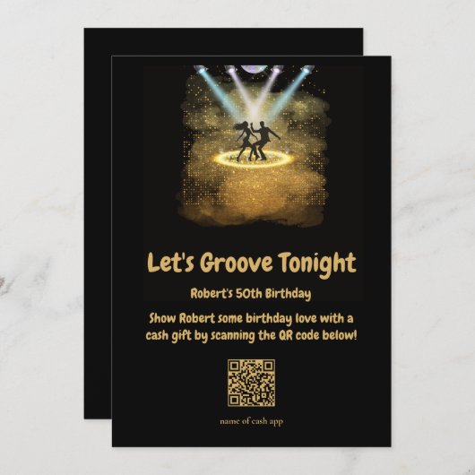 Retro Disco Party QR Code Verjaardagsfeestje Kaart (Voorkant / Achterkant)