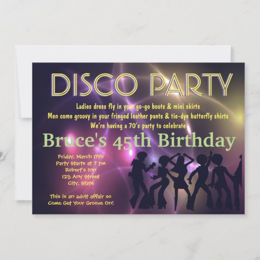 Retro Disco Party Theme Invitation Kaart (Voorkant)