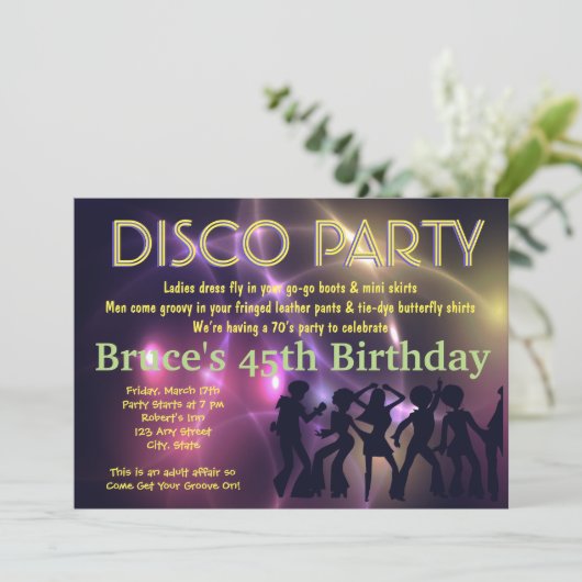 Retro Disco Party Theme Invitation Kaart (Staand voorkant)
