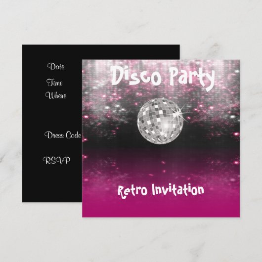 Retro Disco Party-uitnodiging Kaart (Voorkant / Achterkant)
