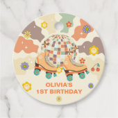 Retro Disco Roller Schaats 1e Verjaardag Bedankjes Labels (Voorkant)