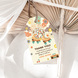 Retro Disco Roller Schaats 1e Verjaardag Cadeaulabel