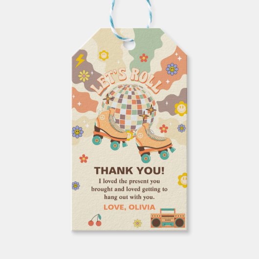 Retro Disco Roller Schaats 1e Verjaardag Cadeaulabel (Voorkant)