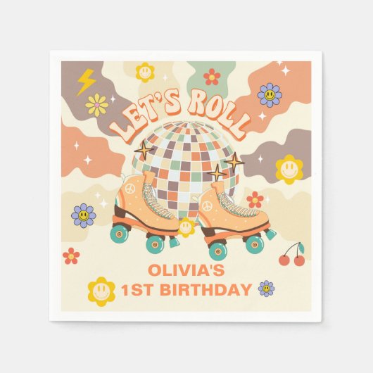 Retro Disco Roller Schaats 1e Verjaardag Servet (Voorkant)