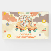 Retro Disco Roller Schaats 1e Verjaardag Spandoek (Horizontaal)