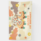 Retro Disco Roller Schaats 1e Verjaardag Spandoek (Verticaal)