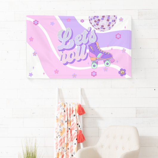 Retro Disco Roller Schaats 1e Verjaardag Spandoek (Insitu)