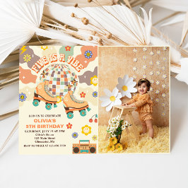 Retro Disco Roller Schaats 5e Verjaardag Foto Kaart