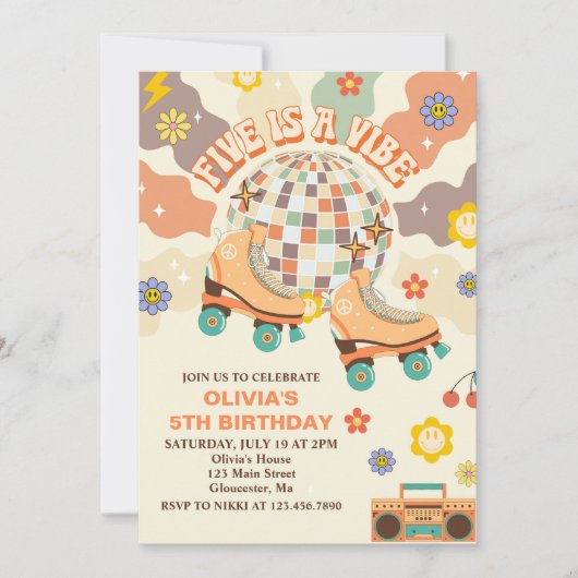 Retro Disco Roller Schaats 5e Verjaardag Kaart (Voorkant)