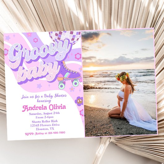 Retro Disco Roller Schaats Baby shower Party Foto Kaart