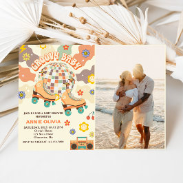 Retro Disco Roller Schaats Baby shower Party Foto Kaart