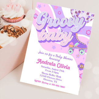 Retro Disco Roller Schaats Baby shower Party Kaart