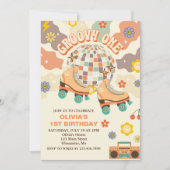 Retro Disco Roller Schaats Groovy Een 1e Verjaarda Kaart (Voorkant)