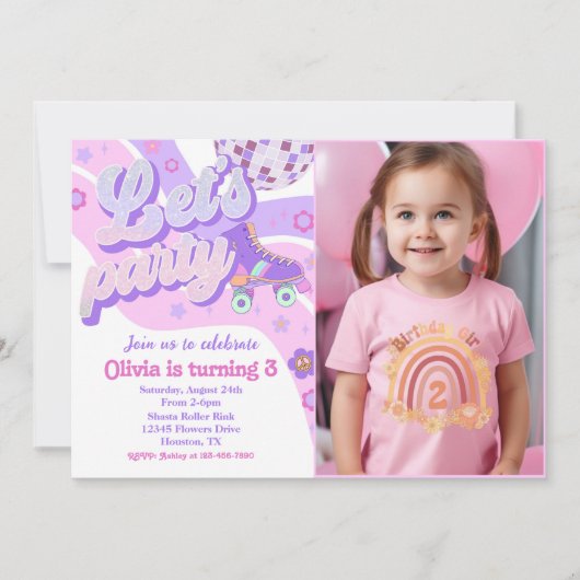 Retro Disco Roller Schaats Let's Party 3rd Birthda Kaart (Voorkant)