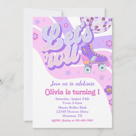 Retro Disco Roller Schaats Let's Roll 1st Verjaard Kaart (Voorkant)