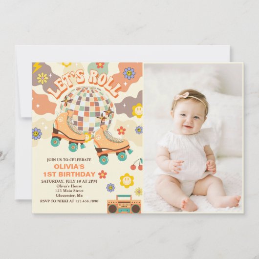Retro Disco Roller Schaats Let's Roll 1st Verjaard Kaart (Voorkant)
