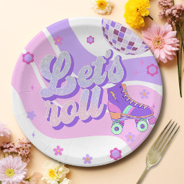 Retro Disco Roller Schaats Let's Roll 1st Verjaard Papieren Bordje