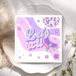 Retro Disco Roller Schaats Let's Roll 1st Verjaard Servet