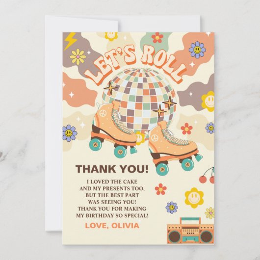 Retro Disco Roller Schaats Let's Roll Verjaardag Bedankkaart (Voorkant)