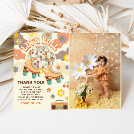 Retro Disco Roller Schaats Let's Roll Verjaardagsf Bedankkaart