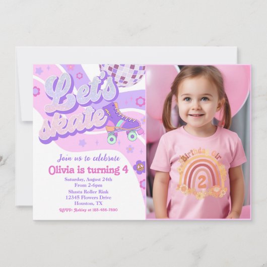 Retro Disco Roller Schaats Let's Schaats 4th Birth Kaart (Voorkant)