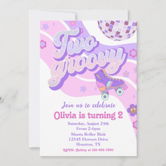 Retro Disco Roller Schaats Twee Groovy 2e Verjaard Kaart (Voorkant)