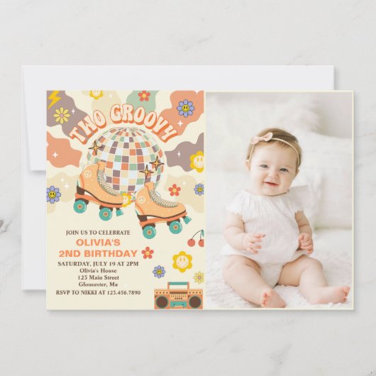 Retro Disco Roller Schaats Twee Groovy 2e Verjaard Kaart (Voorkant)