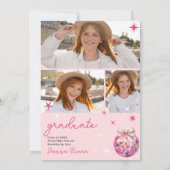 Retro Disco Roze Bow 3 foto's Afstudeerfeest Kaart (Achterkant)