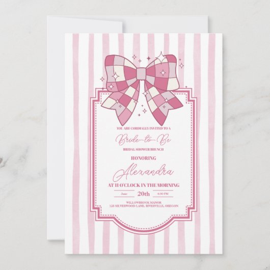 Retro Disco Roze Bow Bruids Douche Uitnodiging (Voorkant)