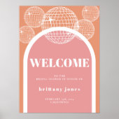 Retro Disco Roze en Oranje Groovy Bruiloftsfeest Poster (Voorkant)