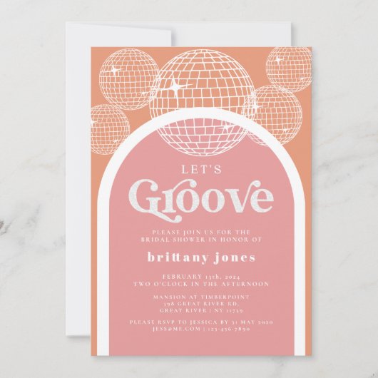 Retro Disco Roze en Sinaasappel Groovy Vrijgezelle Kaart (Voorkant)