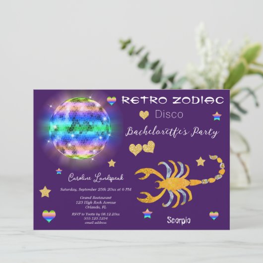 Retro Disco Scorpio Zodiac Sign Bachelorette Kaart (Staand voorkant)