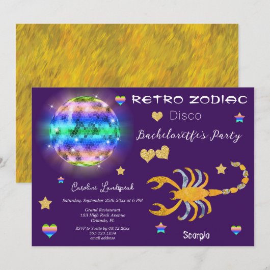 Retro Disco Scorpio Zodiac Sign Bachelorette Kaart (Voorkant / Achterkant)