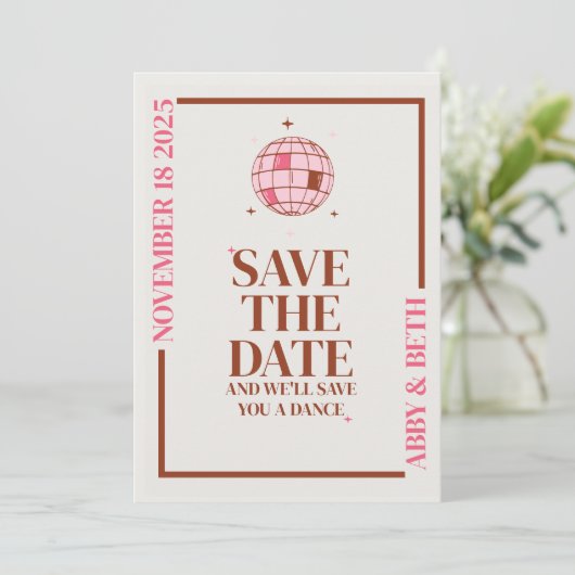 Retro Disco Sla de datum bruiloft uitnodiging op (Staand voorkant)