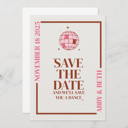 Retro Disco Sla de datum bruiloft uitnodiging op (Voorkant / Achterkant)