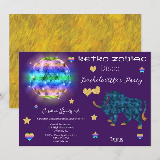 Retro Disco Taurus Zodiac Sign Bachelorette Kaart (Voorkant / Achterkant)