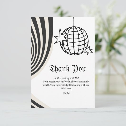 Retro Disco Thema Bruiloft Dankkaart (Staand voorkant)