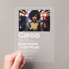 Retro Disco Typografie Afstudeerfeest Foto Acryl Uitnodigingen