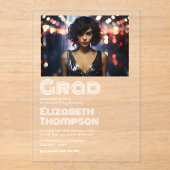 Retro Disco Typografie Graduation Party Foto Acryl Uitnodigingen (Voorkant)