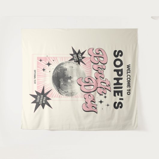 Retro Disco Verjaardag Achtergrond Wandkleed (Voorkant (horizontaal))