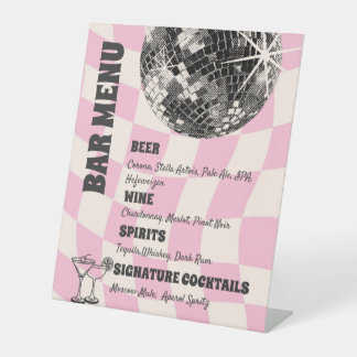 Retro Disco Verjaardagsbalk Drinken Menu Reclamebord Met Voetstuk