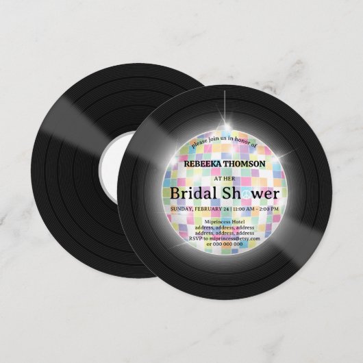 Retro disco Vinyl Record Bruids Douche Uitnodiging (Voorkant / Achterkant)