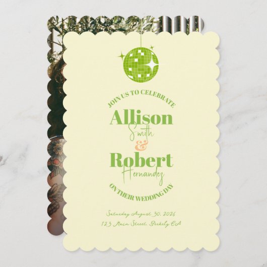 Retro Disco Wedding Invitation Kaart (Voorkant / Achterkant)