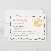 Retro Disco Wedding RSVP Kaartje (Voorkant)