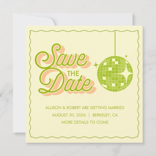 Retro Disco Wedding Save The Date Card (Voorkant)