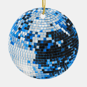 Retro discobal glans glitter blauw verjaardag keramisch ornament