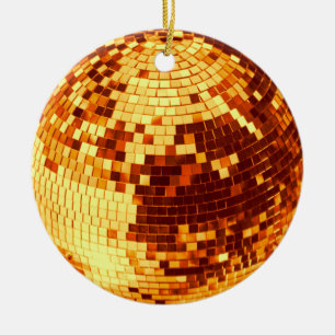 Retro discobal glans glitter goud verjaardag keramisch ornament