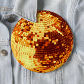 Retro discobal glans glitter goud verjaardag ronde button 6,0 cm (In situ)